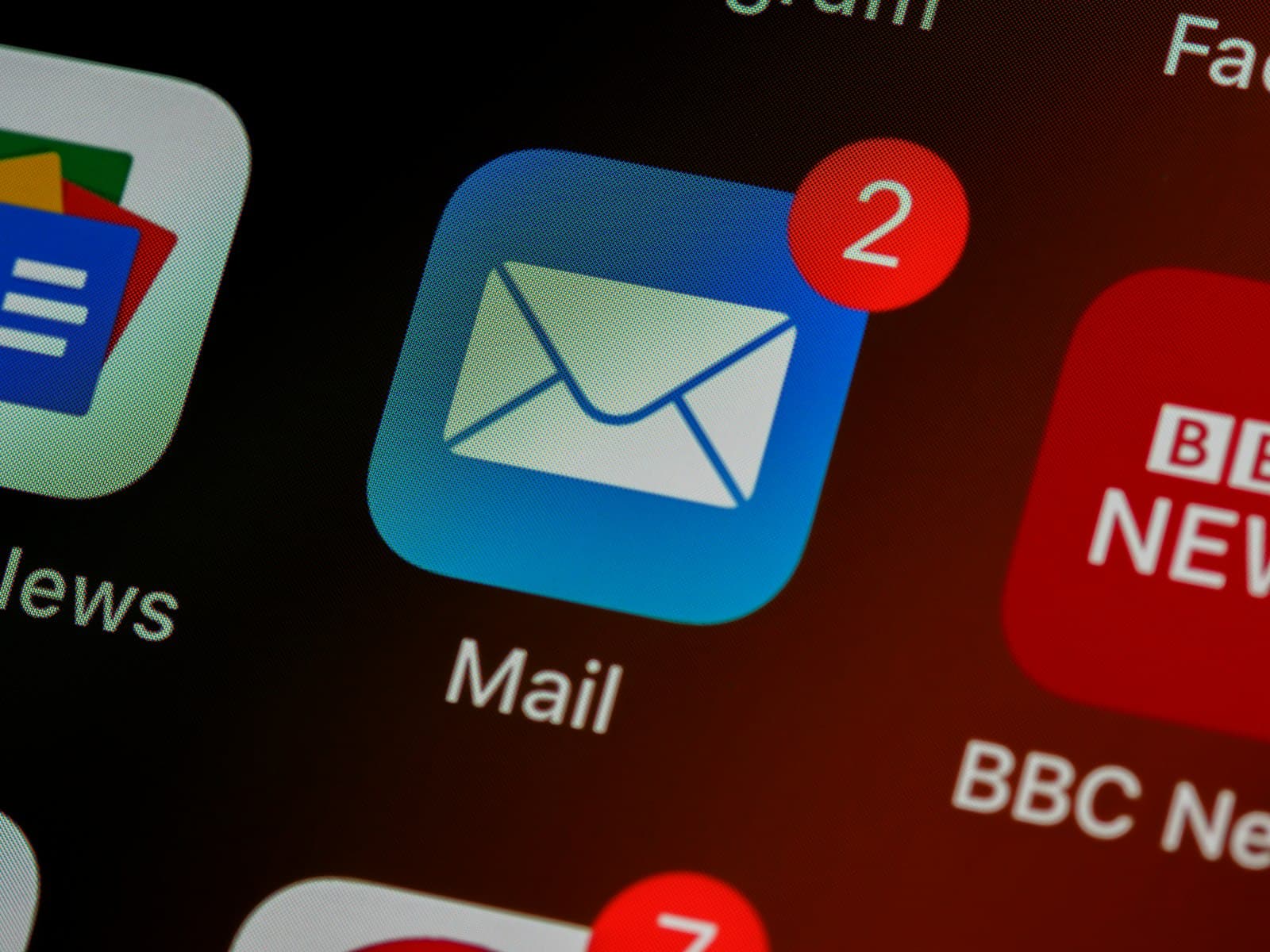Close-up of a mail app on a phone, used for email and customer engagement.