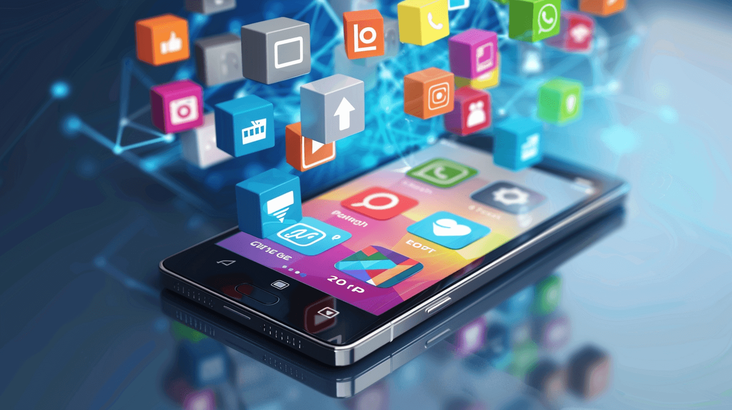 Smartphone home screen with app icons lifting off the display.